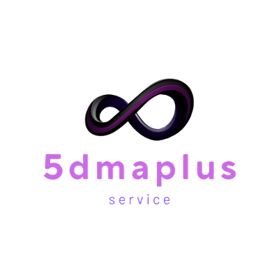 alt= شعار شركة "5dmaplus service" يتضمن رمز اللانهاية باللون الأرجواني